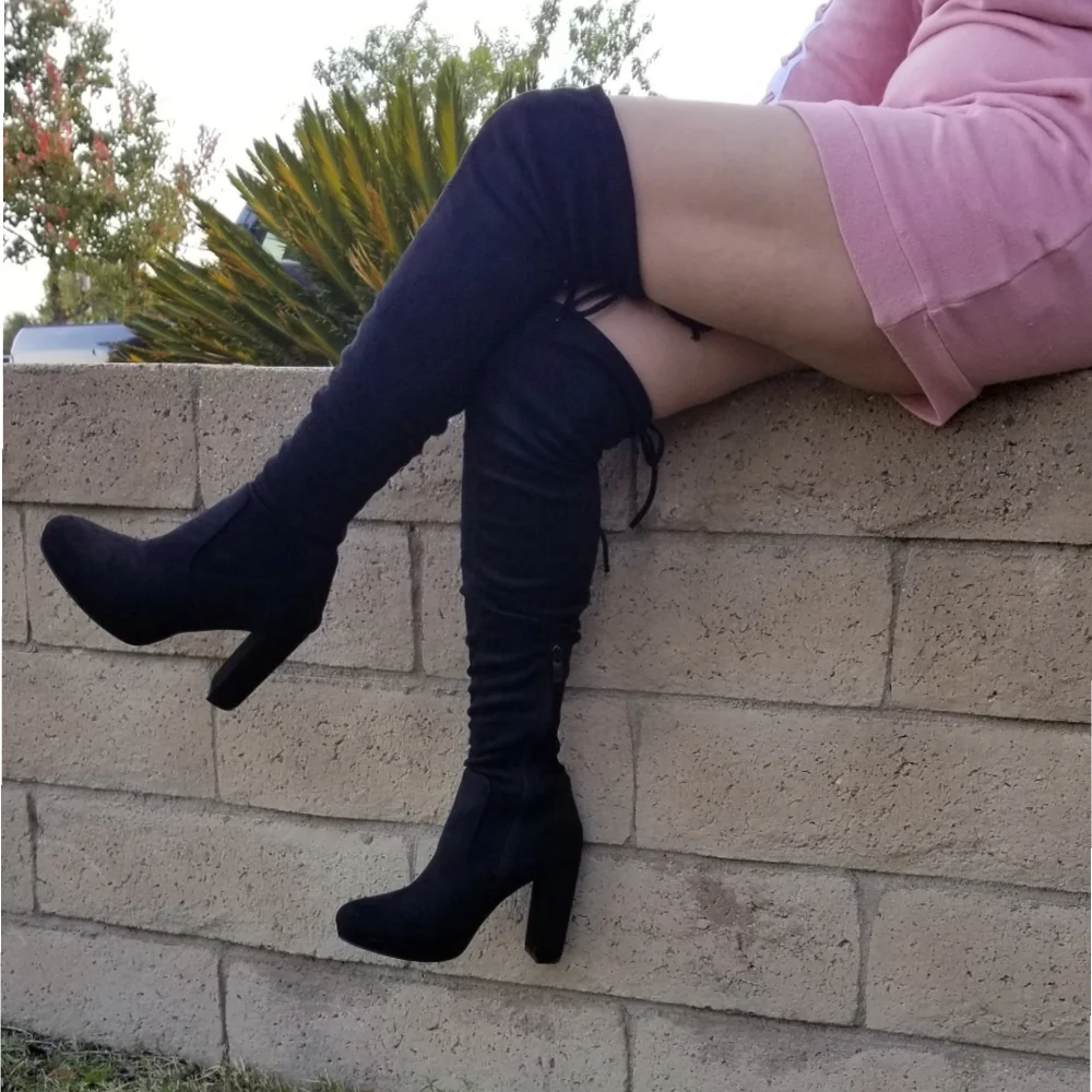 Babe Black Vegan Suede boots Over knee - Picture 1 of 7